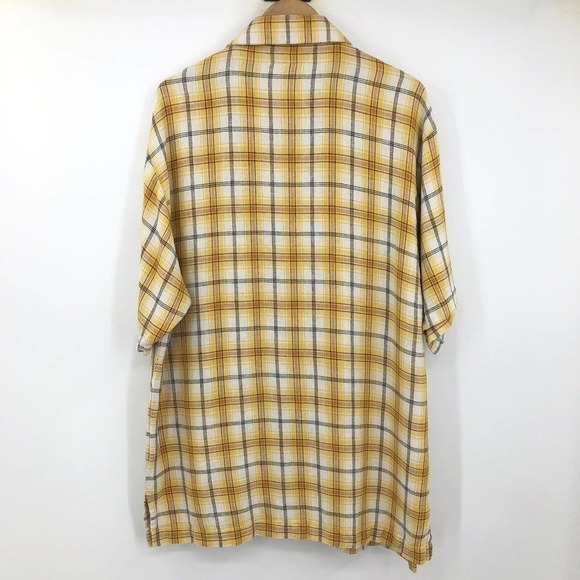 Maltos Men’s Button Up Shirt Size L Plaid Linen Rayon Blend Short Sleeve Yellow - Picture 6 of 12